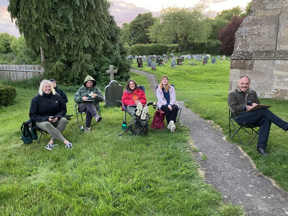 Happy waiting for bats to emerge