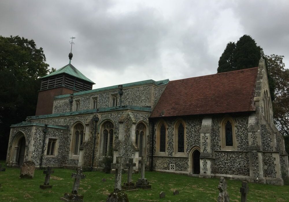 exterior of a low church, flint
