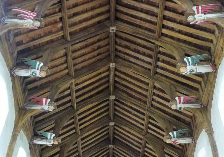 ChurchImages-Norfolk South Creake Angels A church roof with multicoloured painted angels on the hammer beams