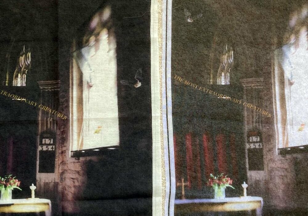 St-Michael-fabric-tests Artwork on fabric inside St Michael's church