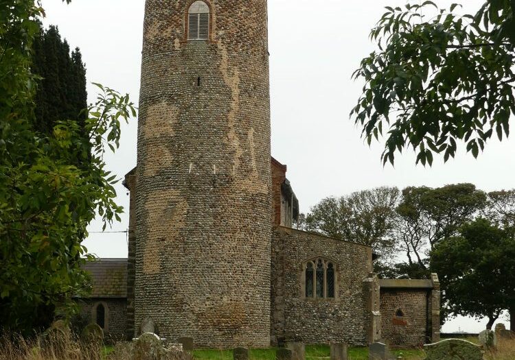 ChurchImages Norfolk Witton Exterior The round tower of a church, made from regular small bricks