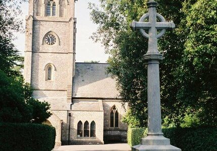 church exterior with war memorial