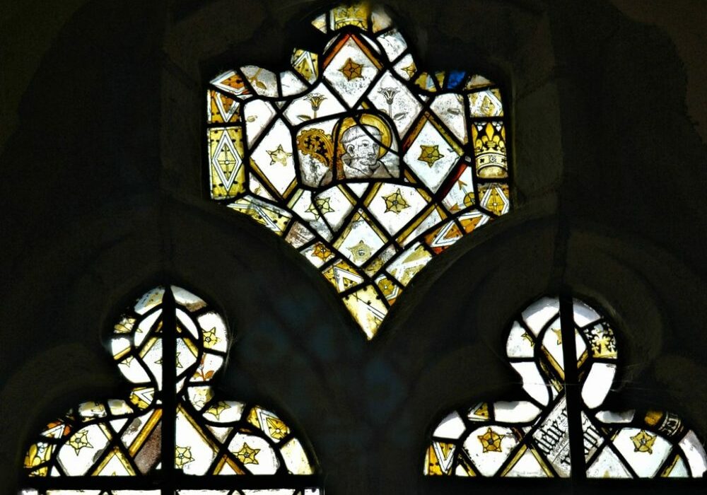 St Margaret, wellington stained glass window PhilipPankhurst Detail of old stained glass window with head of saint in middle of top window